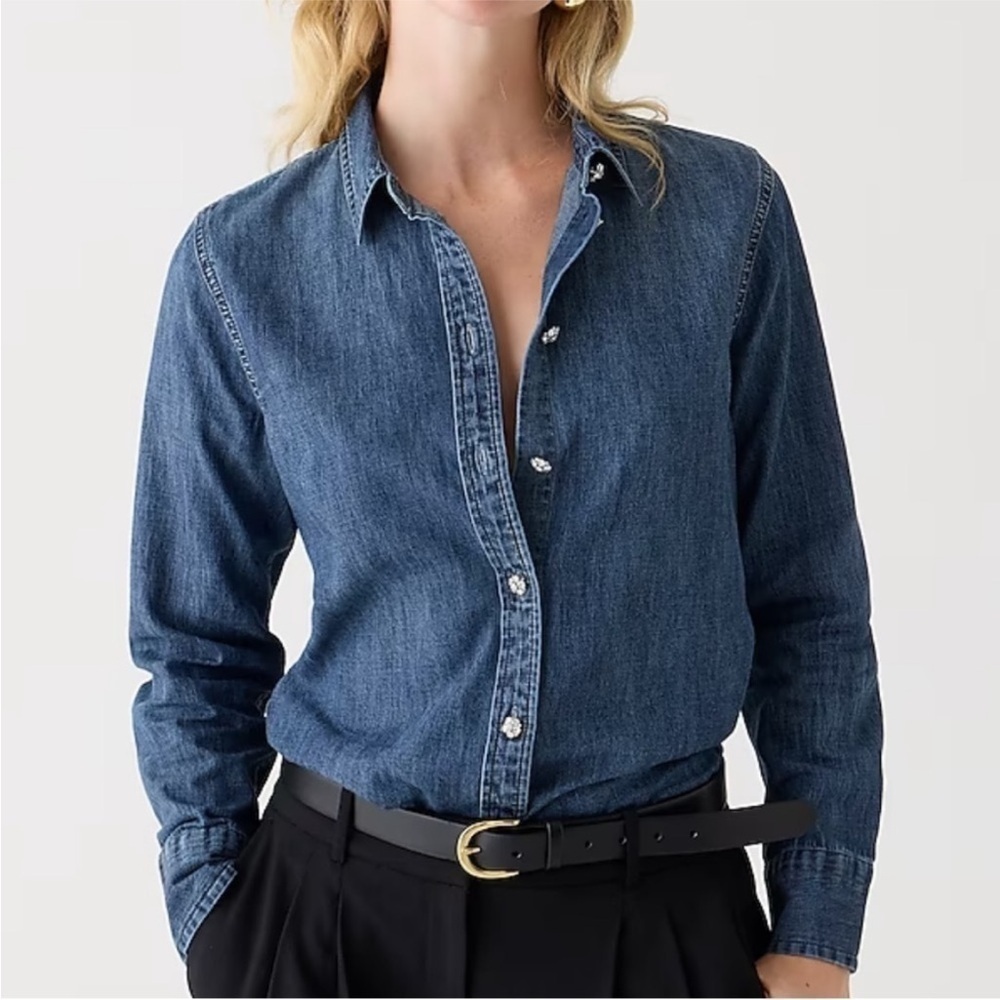 J. Crew Slim-Fit Chambray Shirt Jewel Buttons BW194